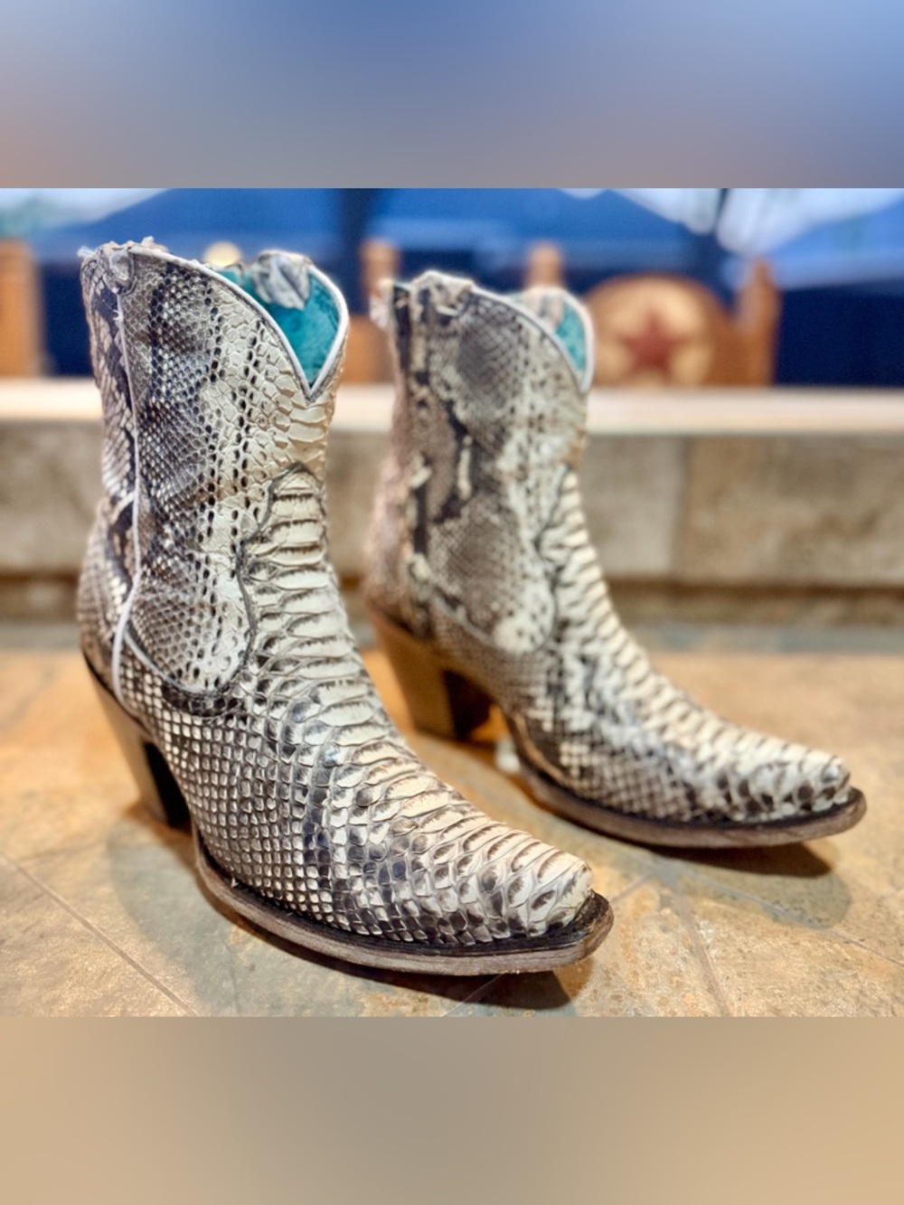Corral Exotic Reptile Leather Western Ankle Boots Women’s 7M Square Toe